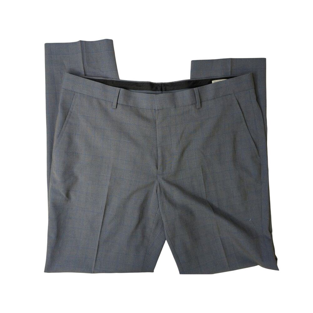 New Nordstrom rack trim fit sz38r dress pants men's gray blue plaid trouser work
